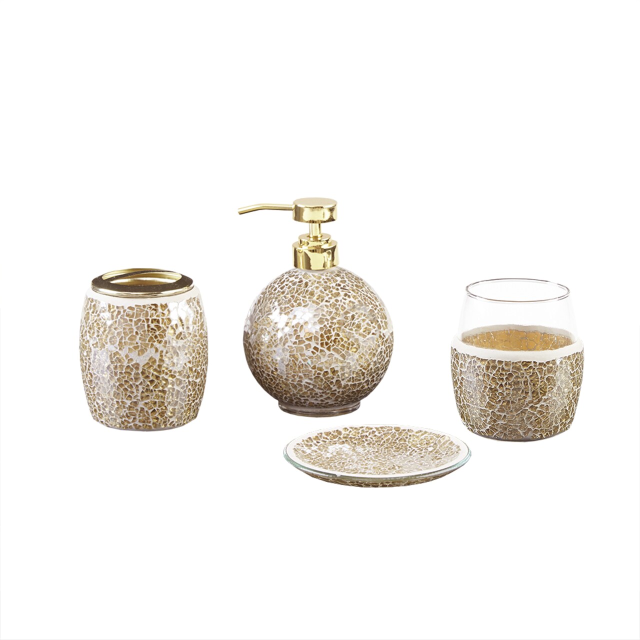 Gracie Mills Keonna 4-Piece Crackle Glass Mosaic Bathroom Accessory Set - Grace-9144